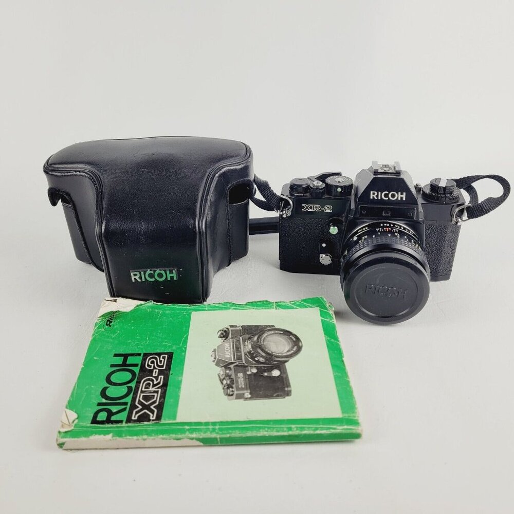 RICOH XR-2 with Rikenon 50mm 1:2 Lens Vintage Film Camera Manual & Leather Case
